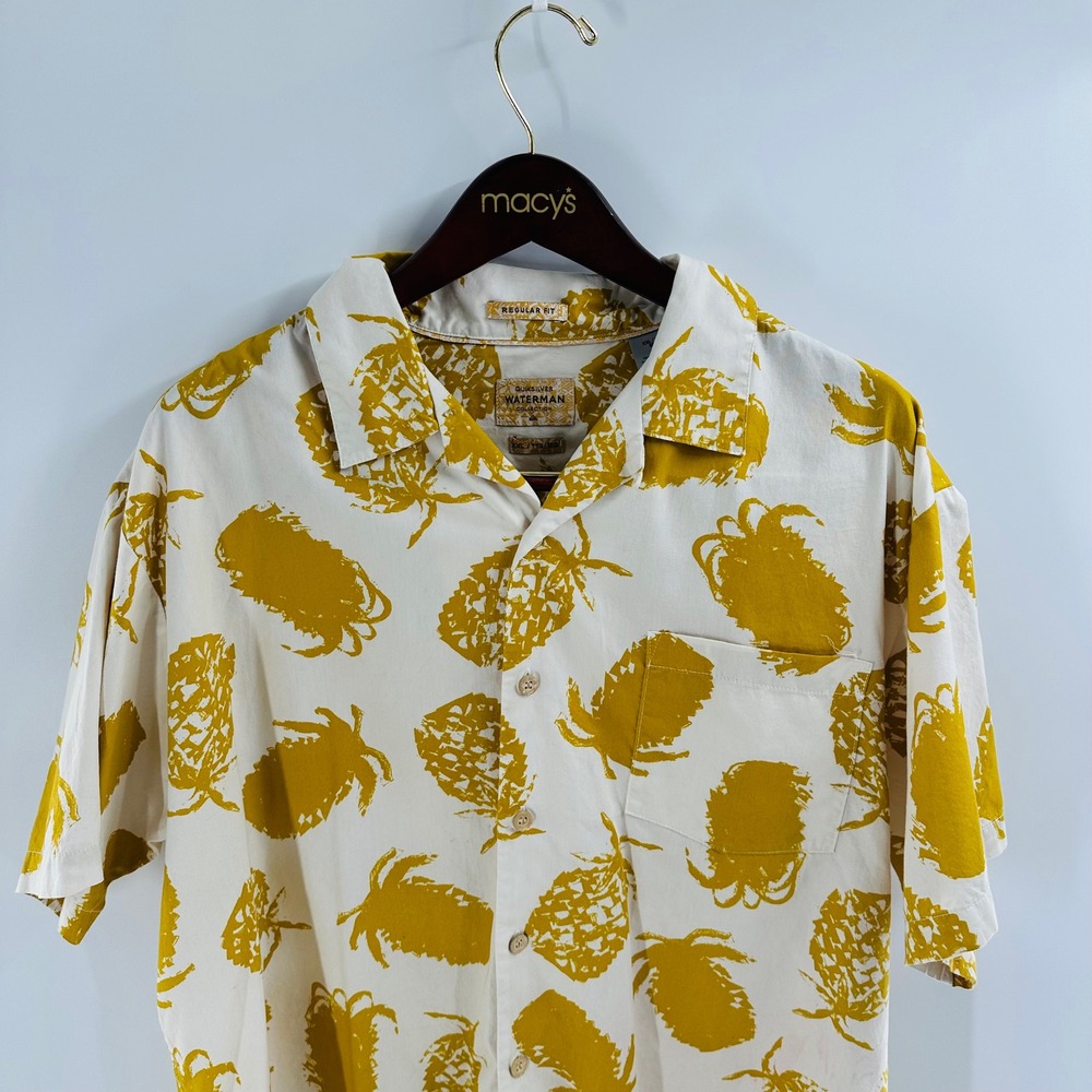 Quiksilver Waterman Pineapple Print Button Up Short Sleeve Shirt‎ XXL